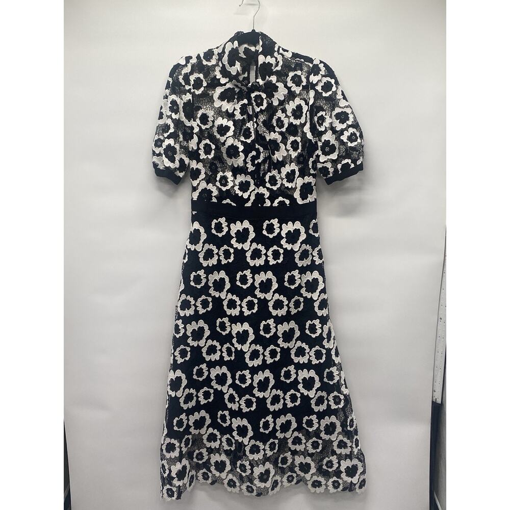 Self-Portrait Black and White Floral Midi Dress